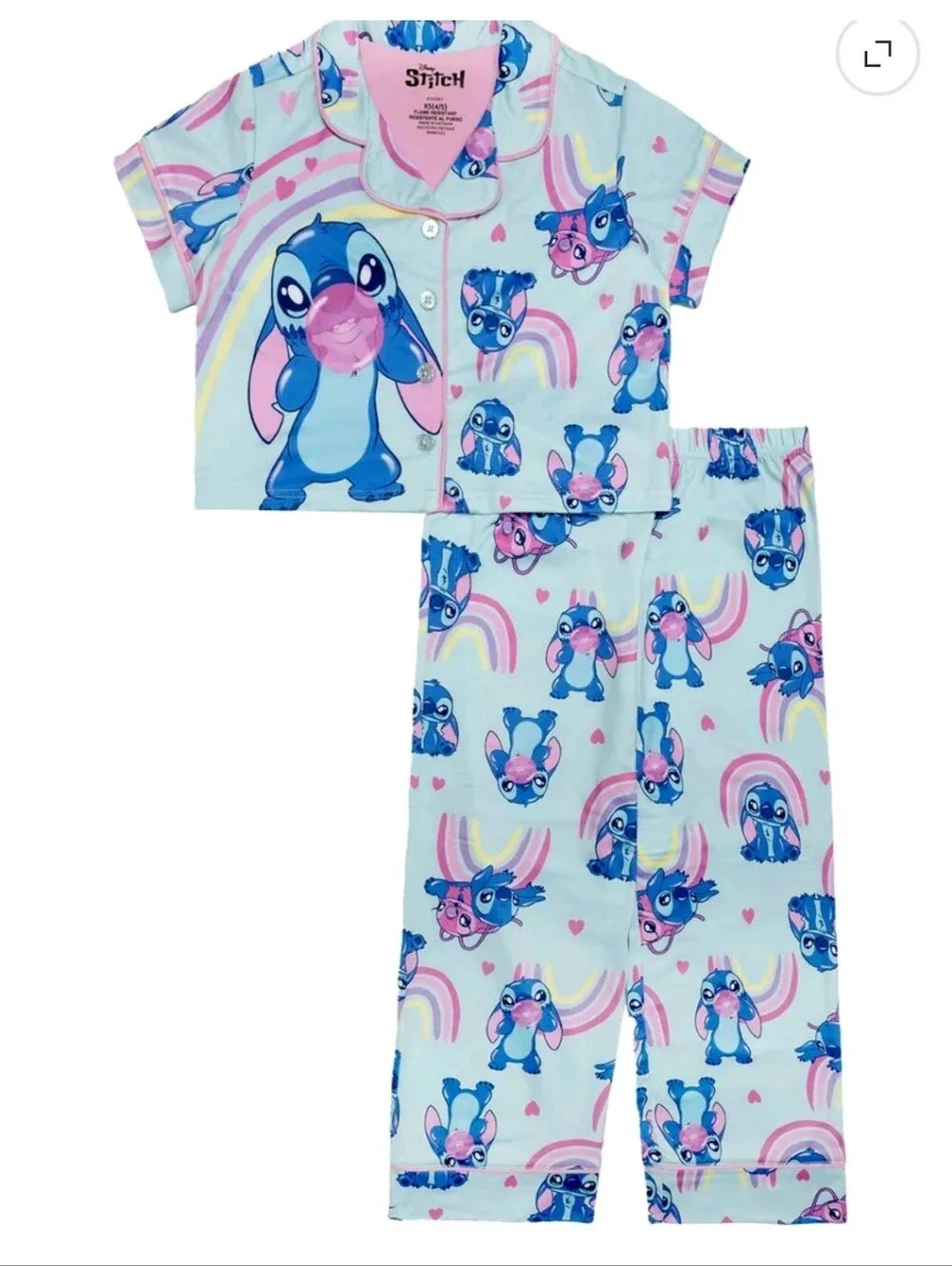 Lilo & Stitch Girls Button Front Top and Pants Pajama Set